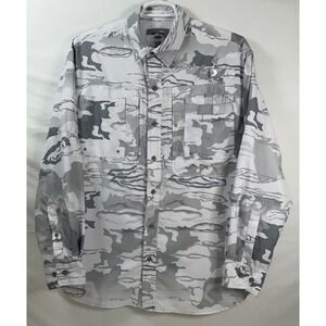 Men's Reel Legends‎ Gray & White Camo Long Sleeve Vented Fishing Shirt Large